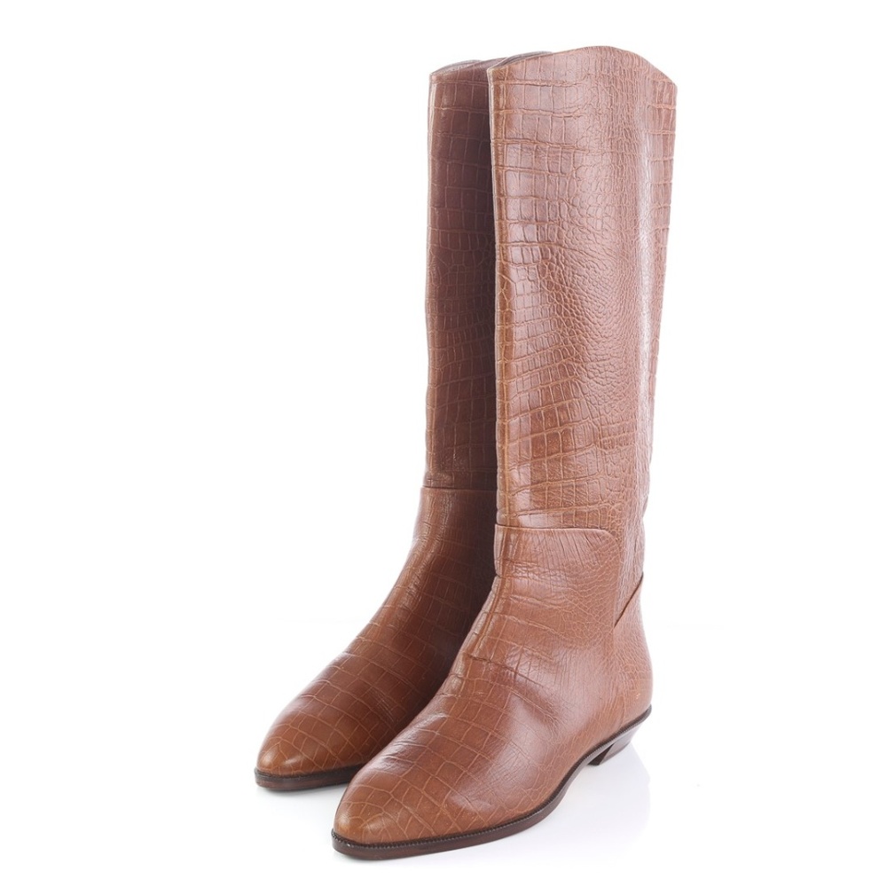 Bandolino Brown Leather Croc Print Riding Boots